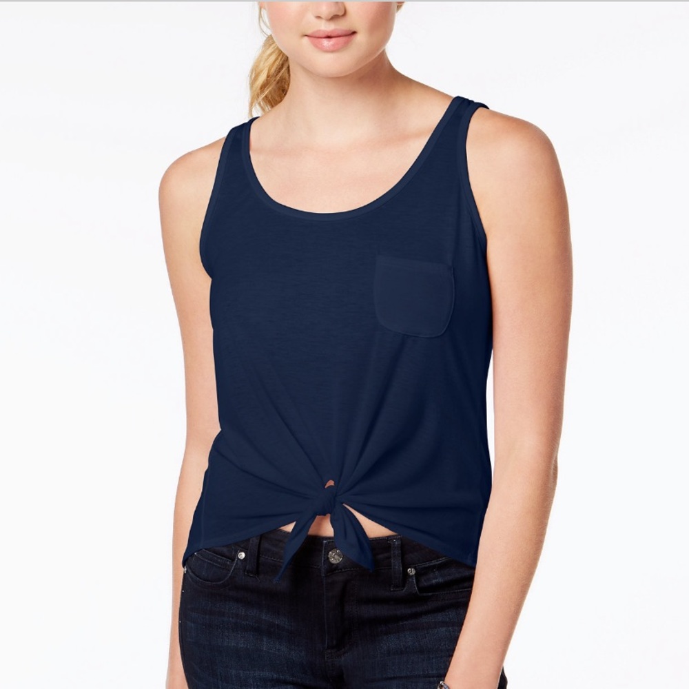 Navy Blue Lightweight Tie-Front Tank Top